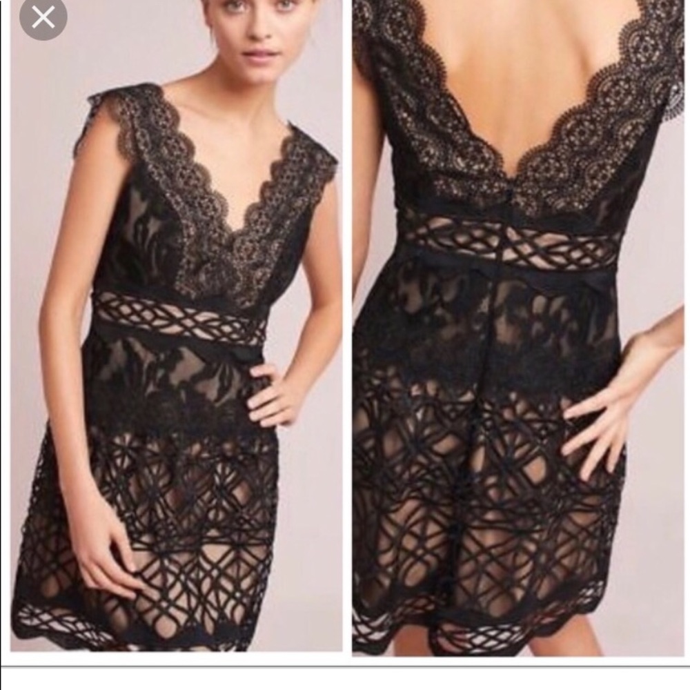 Anthropologie Monique Lhuillier Black Lace Dress